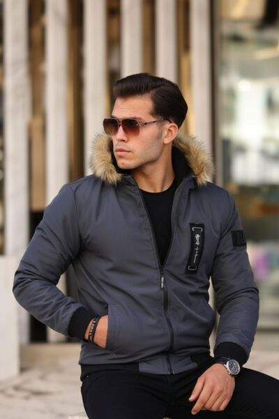 comstar Чоловічий капюшон з підкладкою з хутра, водонепроникний, з кишенями, димчасто-сірий