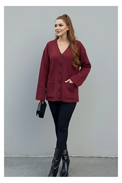 My Blog كارديجان سيلانيك بجيبين مزدوجين باللون الأحمر الداكن - 04622