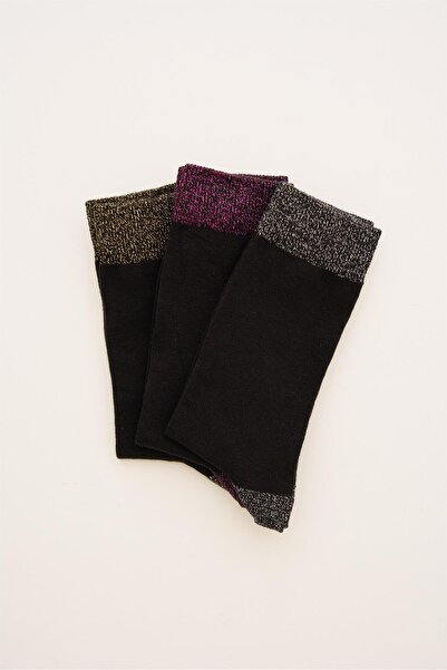 Perspective Комплект от 3 златни, сребърни и фуксия чорапи