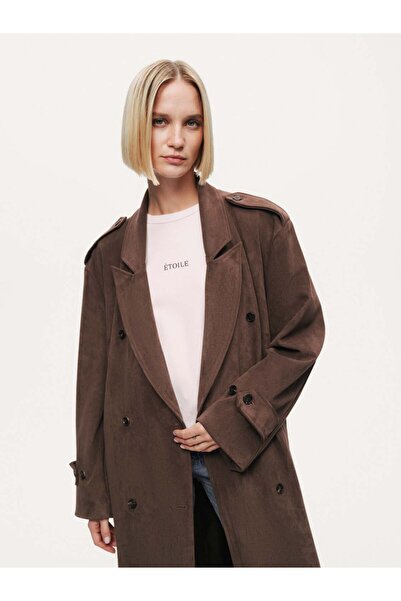 Nocturne Kemerli Süet Maxi Trençkot