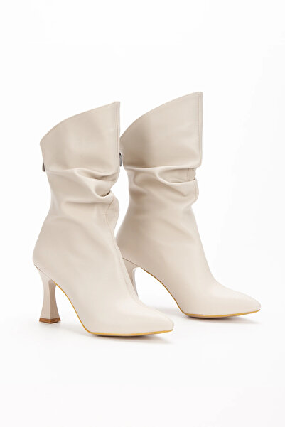 Miss Mitto Γυναικείες μπότες με μπεζ ψεύτικο δέρμα με μυτερή μύτη με λεπτό τα...