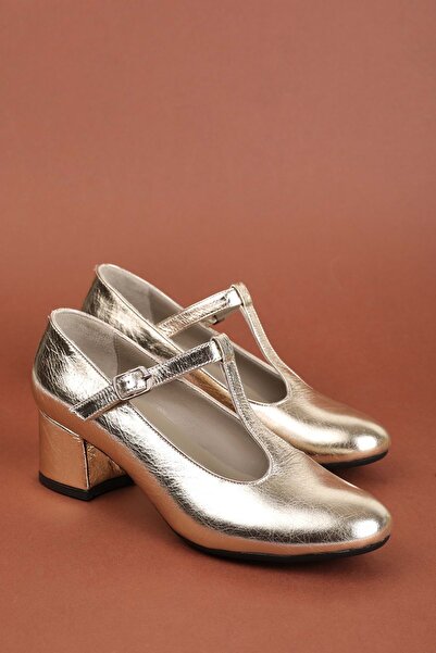Gondol Genuine Leather Medium Heel Shoes Vdt.20 Gold