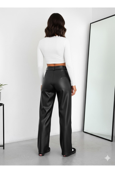MUG collection Women's Leather Palazzo Pants Fleece-Lined