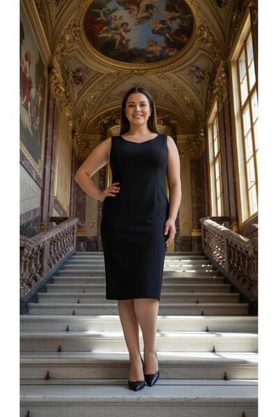 Nidya Moda Kadın Lacivert Dalga Yaka Abiye Elbise 4065KL