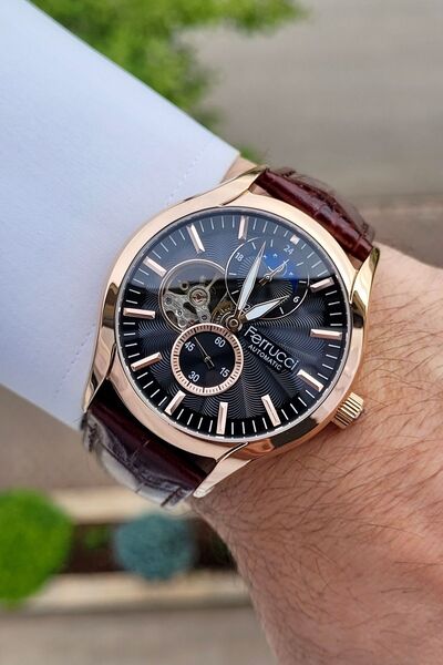 Ferrucci Brown Colored Rose Cord Automatic Men's Wristwatch - Gift Packed