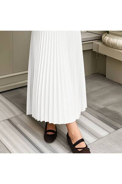 comstar Women's Basic High Waist Pleated Loose White Long Skirt