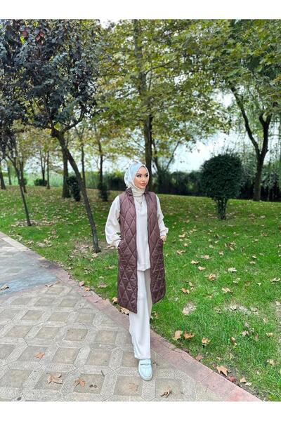 Minel Дамска кафява дълга ватирана жилетка