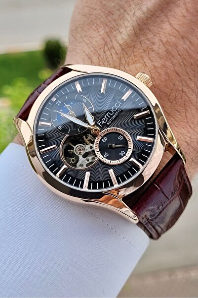 Ferrucci Brown Colored Rose Cord Automatic Men's Wristwatch - Gift Packed