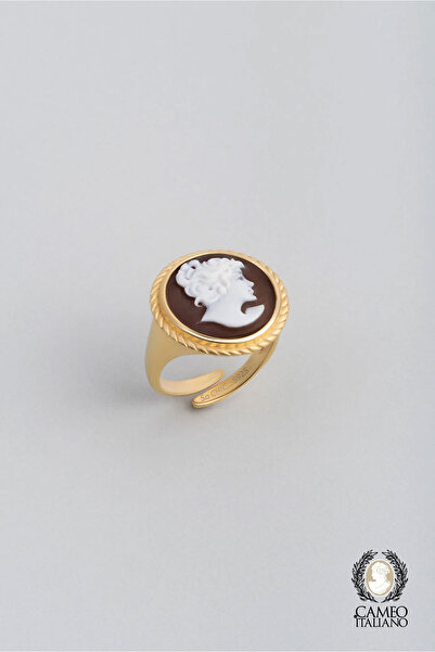 So CHIC... Cameo Italiano Deniz Kızı 18 Ayar Sarı Altın Kaplama Ayarlanabilir Gümüş Yüzük