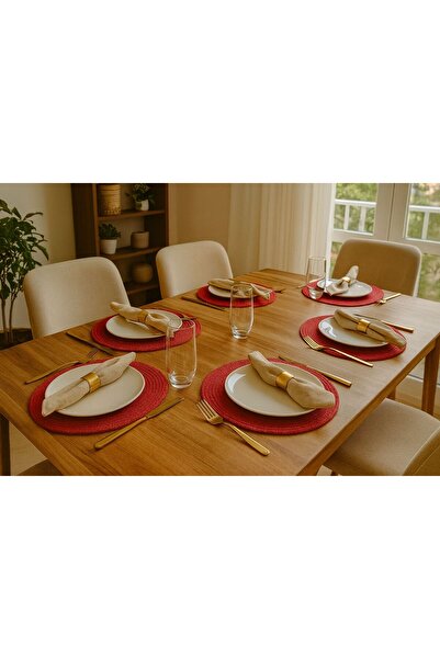 Wood Design Serviciu American RMOȘU Runner Set de 6 Prezentare Supla Set de Nuntă Placă Într-un Model (ROȘU)