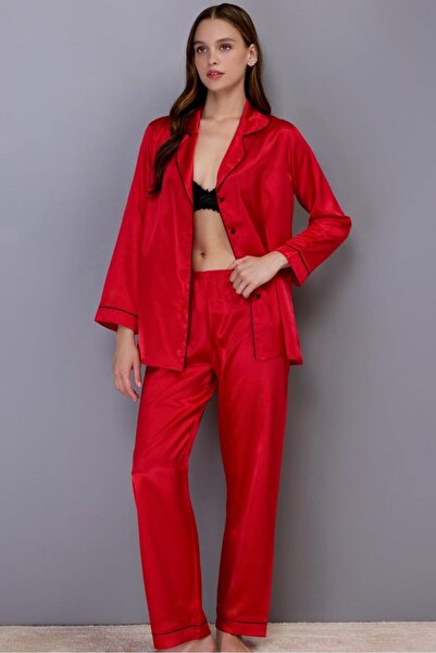 AYYILDIZ 3926 Red Satin Pajama Set