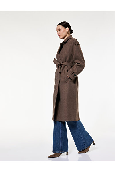 Koton Trench Coat Kaşe cu două rânduri de nasturi Mânecă lungă cu buzunar cu centură