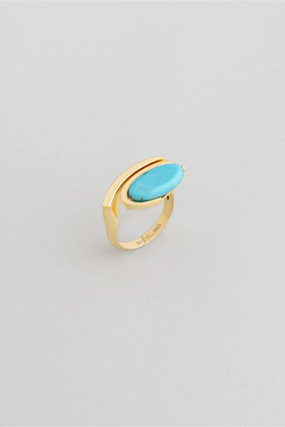 So CHIC... Mistik Turkuaz 18 Ayar Sarı Altın Kaplama Gümüş Tasarım Yüzük