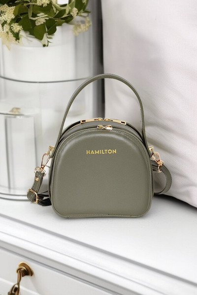 HAMILTON Original Women's Green Adjustable Strap Buckle and Striped Detail Stylish Small Shoulder and Crossbody Box Bags
