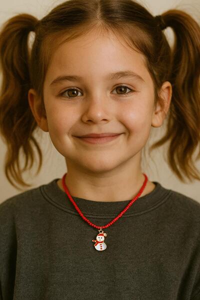 New Obsessions New Year's Red Beaded Necklace with Snowman Figure