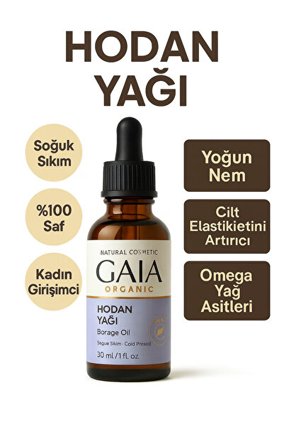 Gaia Organic Hodan Yağı – Soğuk Sıkım, Cilt Bariyer Onarıcı & Nemlendirici Yağ, 30 ml