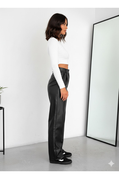 MUG collection Women's Leather Palazzo Pants Fleece-Lined