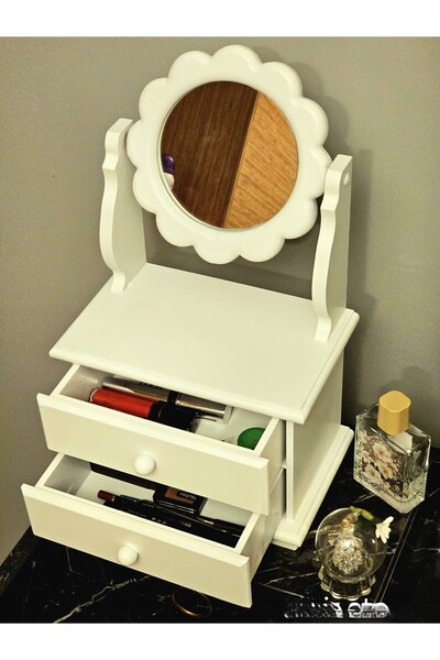 Genel Markalar Papatya Model Ahşap Hareketli Aynalı 2 Çekmeceli Beyaz Lake Ta...