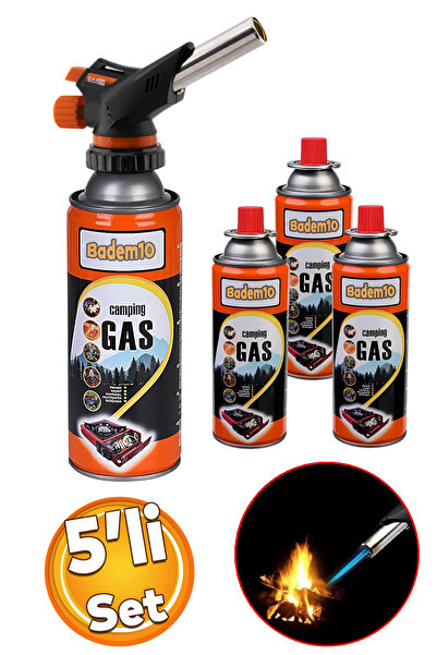 Badem10 Çakmaklı Pürmüz Yedek Kartuşu Kamp Gazı 400 ML Piknik Kamp Mangal Mut...