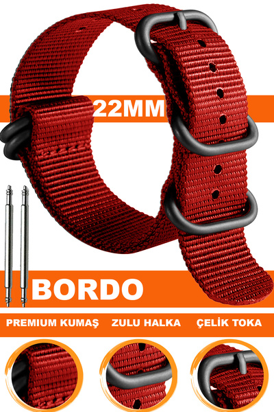 COBRA 22mm Fossil-Welder-Casio-Seiko-Omega-Armani Saat Uyumlu Zulu Nato Tekst...
