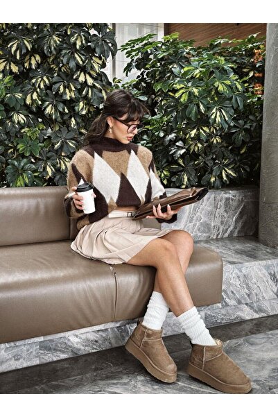 Ecenin Favorileri Pulover de damă din tricot cu model Baklava maro