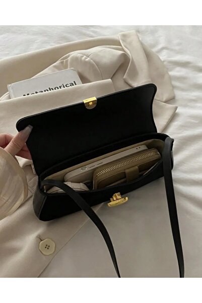 HONEY BAG Roy Long Handle Black Baguette Hand and Shoulder Women's Bag