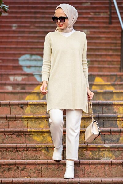 Neva Style Cream Hijab Knitwear Tunic 18120Kr