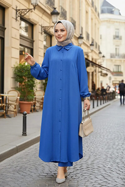 Neva Style Indigo Blue Buttoned Hijab Set of Two - 10891Im