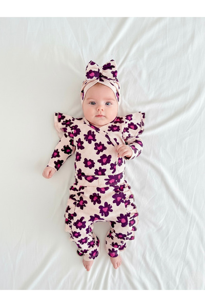 Jammybaby Bloomia Baby Girl Luxury 100% Cotton Ruffled Bodysuit Pants Ribbed Set