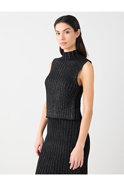 Jimmy Key Bluză neagră guler ridicat din bumbac fără mâneci din material subțire tricotaje