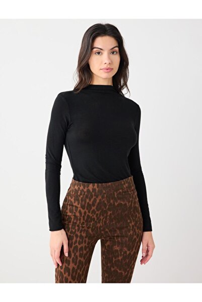 Jimmy Key Black Slim Fit Crew Neck Long Sleeve Knitted Blouse