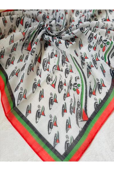 HURİSÖNMEZ Sumud Fleet Themed Palestinian Flag Girl's Scarf 80*80 cm Cotton-Linen