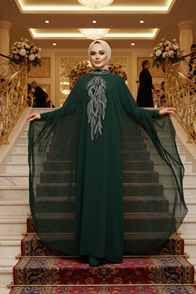 Neva Style Abaya 25914Y Hijab with Poncho in Green Detail