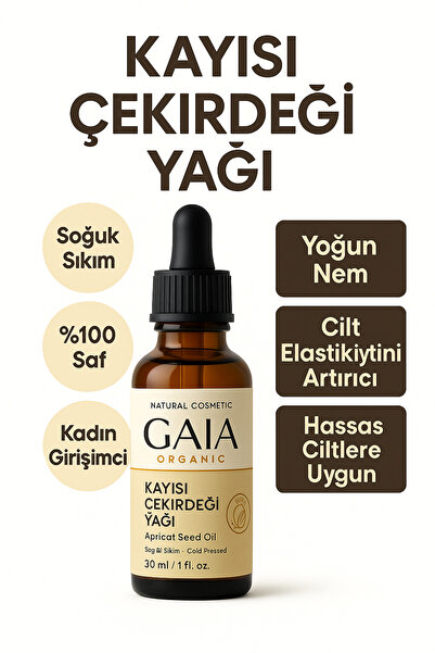 Gaia Organic Kayısı Çekirdeği Yağı – Saf Soğuk Sıkım, Cilt Besleyici Doğal Ya...