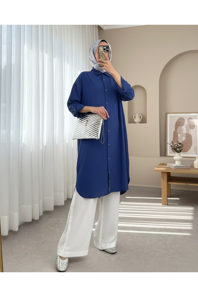 Modamorfo Oval Cut Karash Long Casual Tunic -Indigo