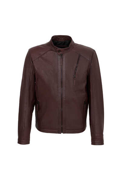 Tergan Bordo Hakiki Deri Erkek Deri Mont - E22KDM310381-R4X