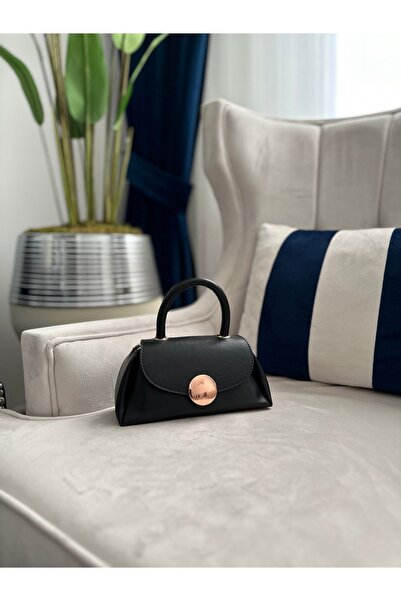 mossi Black Single Handle Mini Shoulder Bag with Gold Accessory and Chain Detail