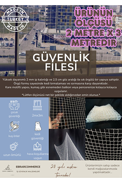 Vural Balkon Filesi 2m x 3 Metre Kalın Ve Sık Dokunmuş Kedi Çocuk Filesi