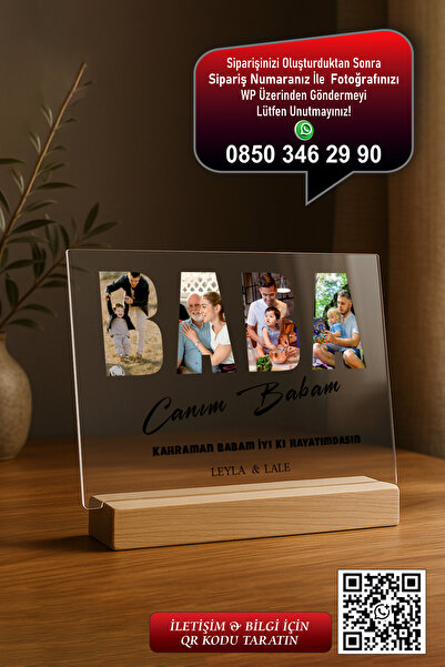 Photo Garage Babaya Özel BABA Tasarımlı Pleksi, Doğum Günü, Babalar Günü Hedi...