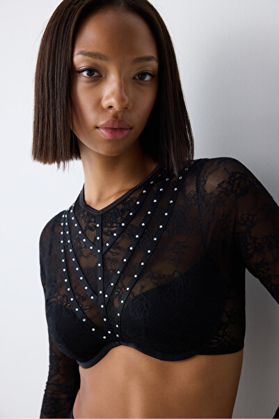 Penti Шини Лейс Дентель Довгі Рукави Чорний Кроплет