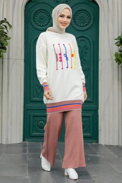 Neva Style Σετ δύο τεμαχίων με μοτίβο Dusty Rose Hijab Knitwear 6399GK