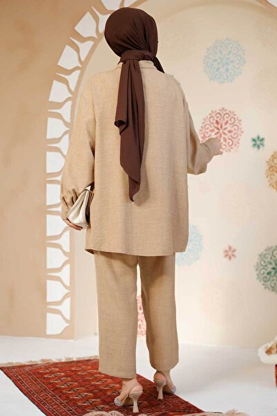 Neva Style Hijab Biscuit Buttoned Double Set - 28141Bs