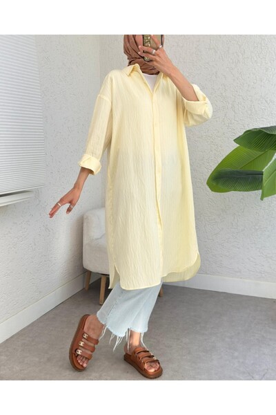 Modamorfo Oval Cut Karash Long Casual Tunic - Light Yellow