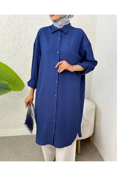Modamorfo Oval Cut Karash Long Casual Tunic -Indigo