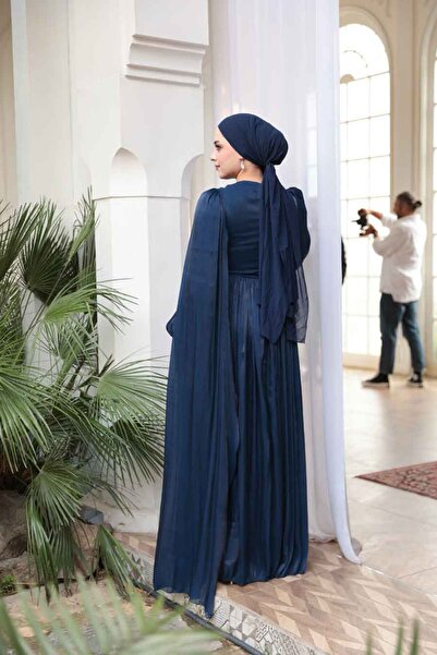N.S NEVA STYLE - Βραδινό φόρεμα Hijab με λεπτομέρεια κάπας σε μπλε ναυτικό χρώμα 53021L
