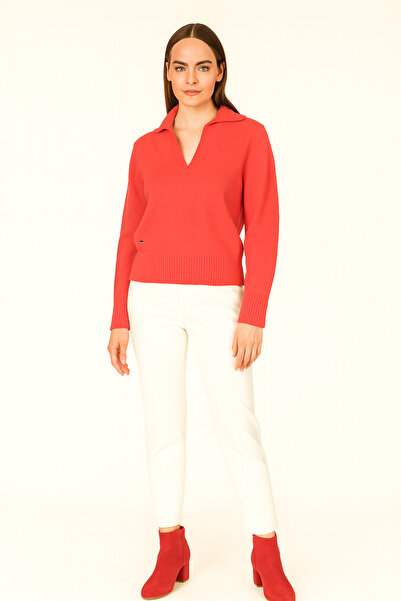 BLU V-Polo Yaka Uzun Triko Bluz