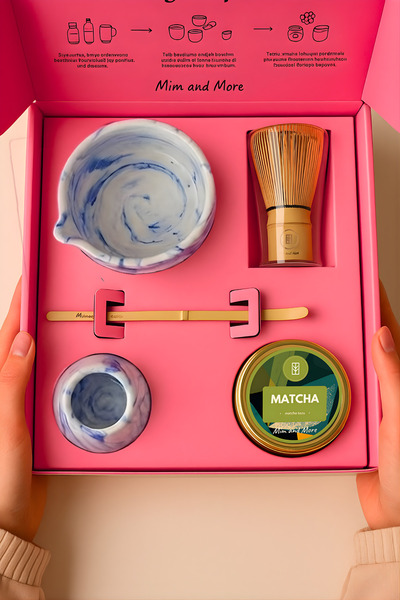Mim and More Matcha Starter Pack - Chawan, Bamboo Whisk, Chasen, Chasaku, Pure Matcha 25 Gr Matcha Starter Set