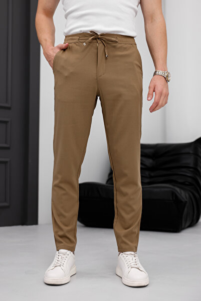 MODAMESTO Мъжки джогър панталон с връзки и страничен джоб, камилен цвят, свободна кройка