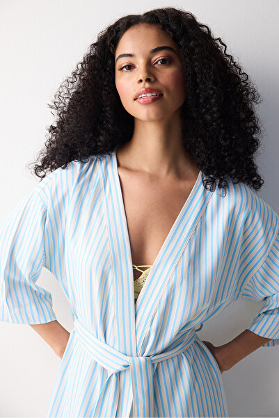 Penti Alice Striped Blue Shoulder Morning Gown