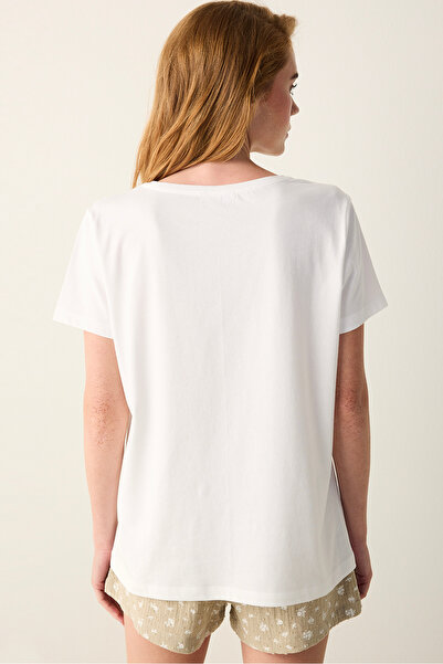 Penti Βαμβακερό λουλουδάτο υπόλευκο μπλουζάκι πιτζάμα